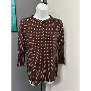 Loft Women's Small 1/4 Button Pullover Top Geo Print 3/4 Sleeve Boho Bella Elena